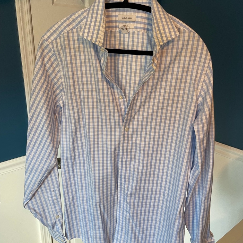 Calvin Klein shirt, M, Slim Fit, blue and white